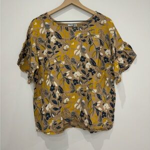 Elena Baldi NWT pure linen floral boxy ruffle sleeve pop over blouse large